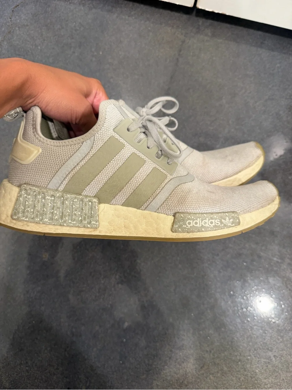 adidas NMD R1 Sneakers in Light Gray and Cream